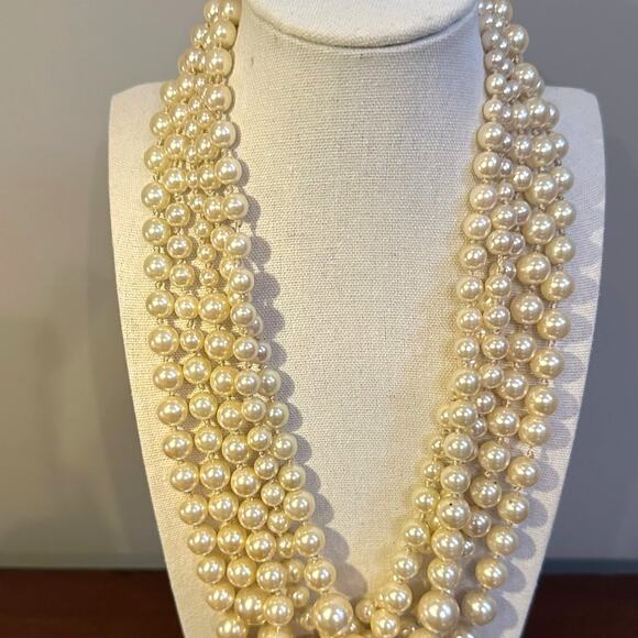 J Crew Cream Pearl Necklace Multi 5 Strand Retro Preppy Statement Station - Picture 5 of 10